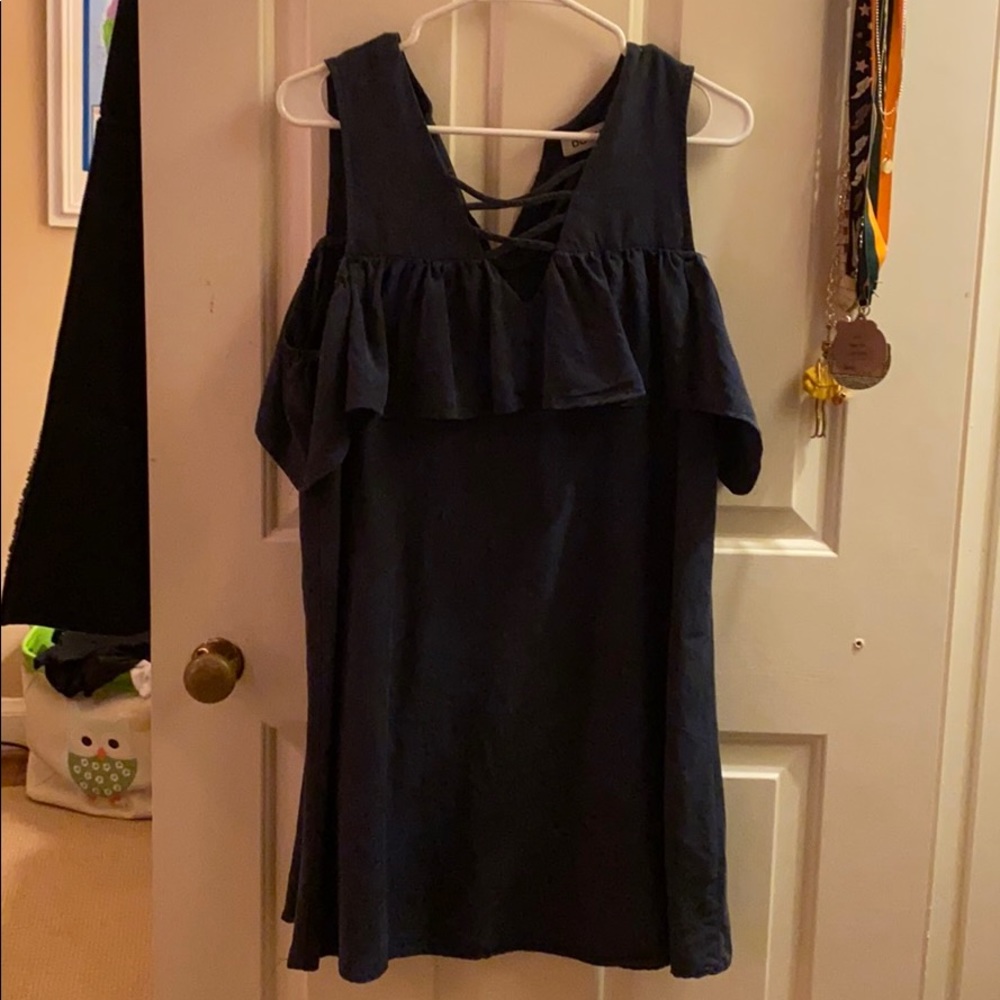 Navy off shoulder dress